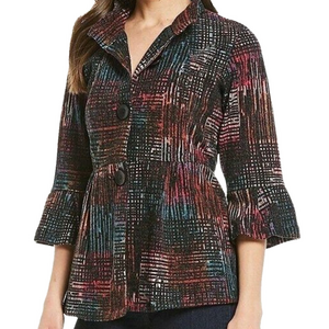 ALI MILES Women's XL Abstract Peplum Wire Neck Collar Brushed‎ Knit Jacket